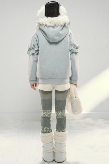 Lace Hooded Cotton Tweed Zip Jacket