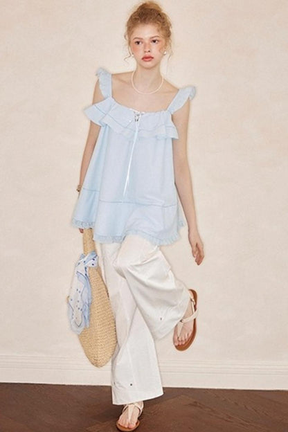 Blue Lace V-Neck Doll Top