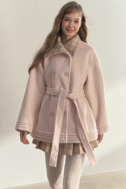 Plaid Double-Breasted Wool Coat