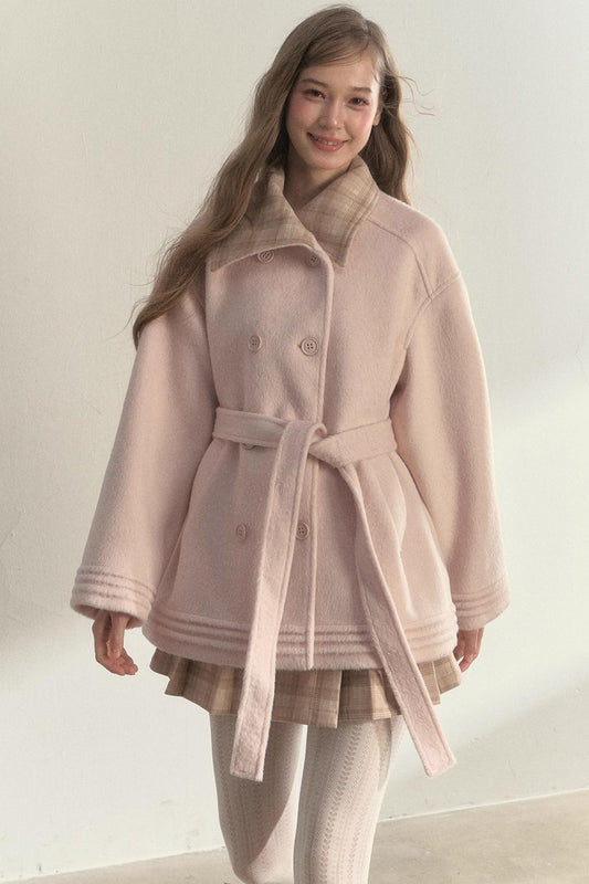 Plaid Double-Breasted Wool Coat