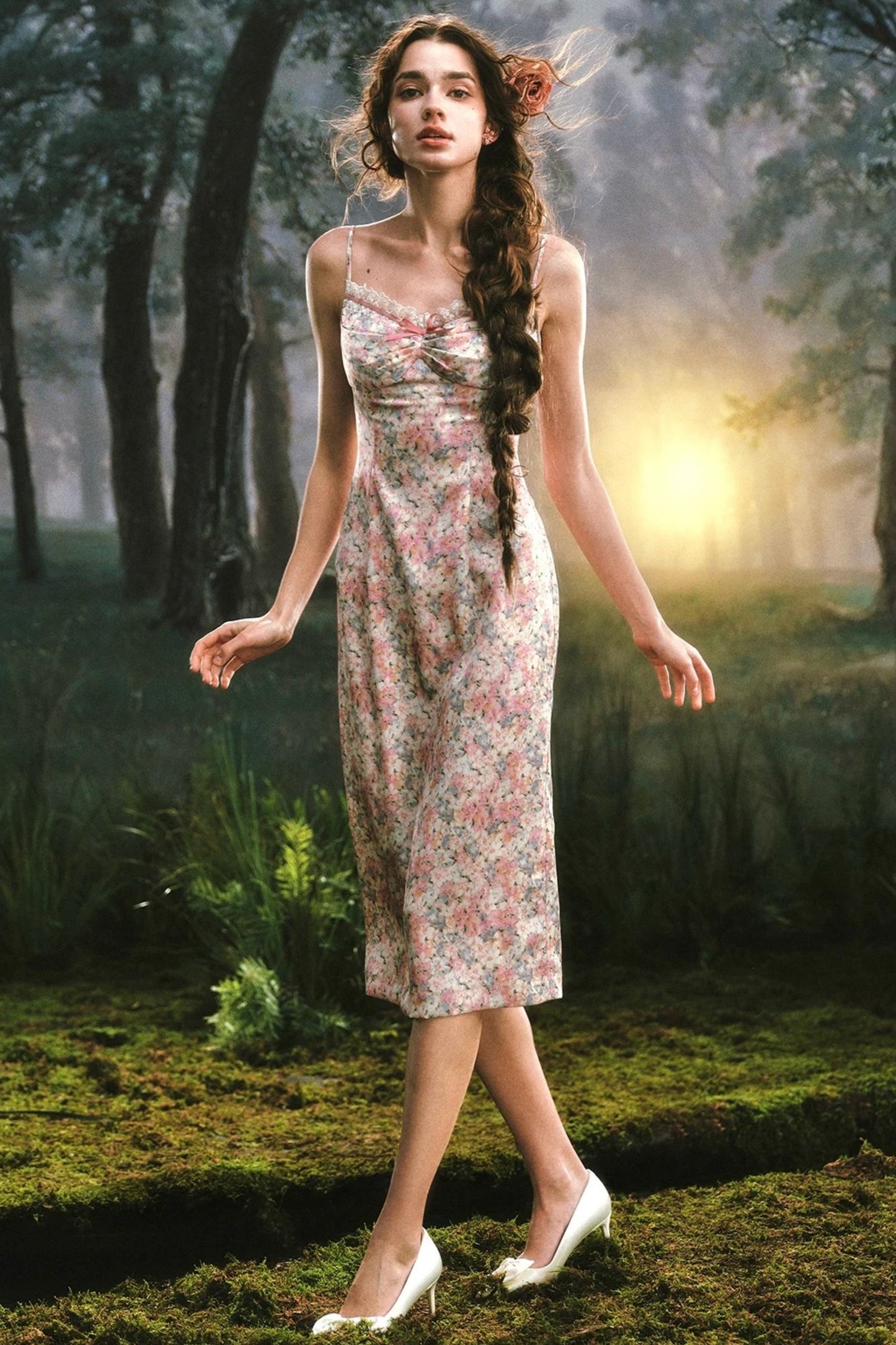 Satin Floral Camisole Dress Set-Up