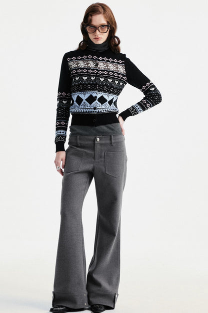 Gray Tapered Flared Pants