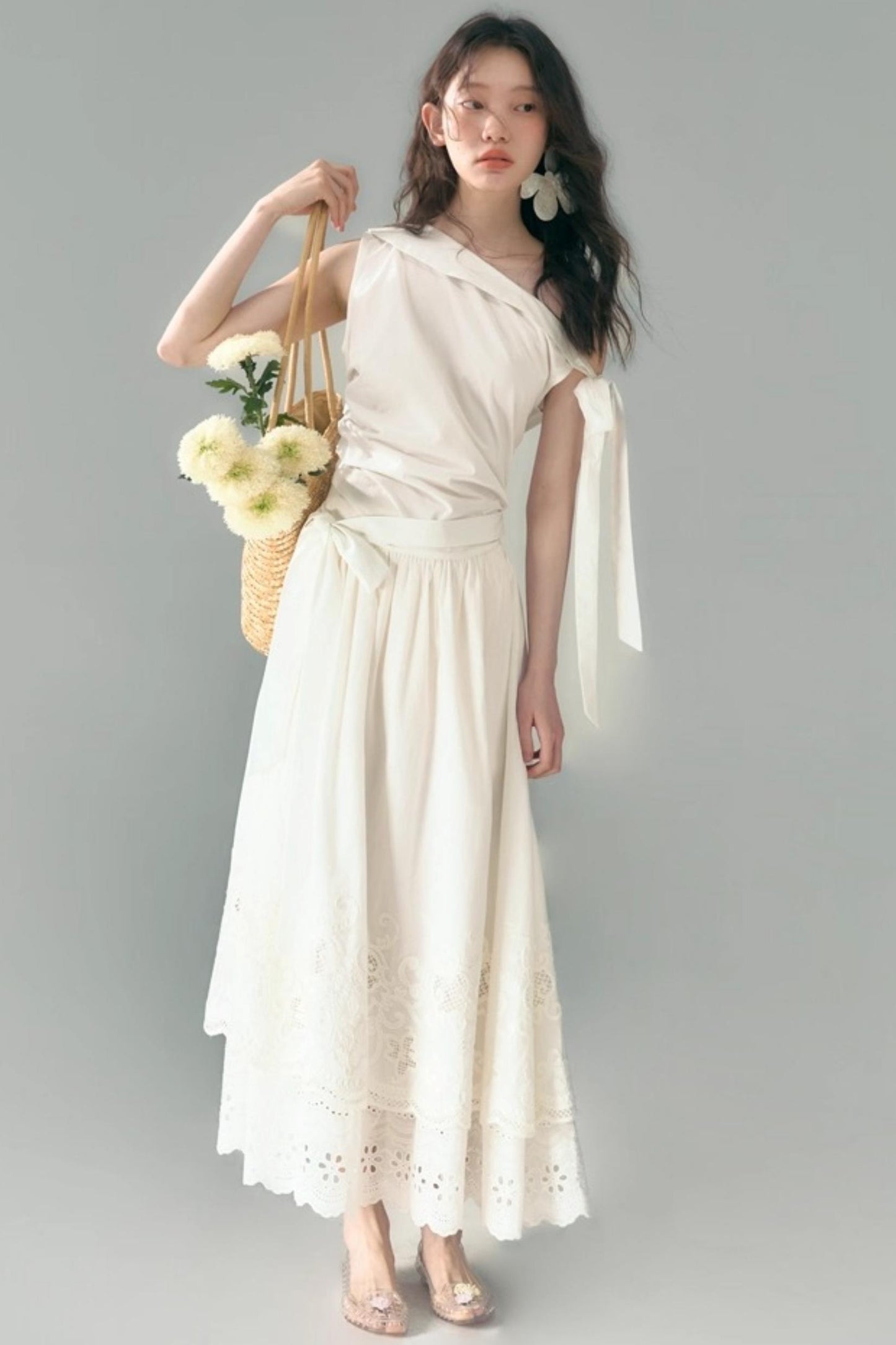 Slant Shoulder Tencel Cotton Dress