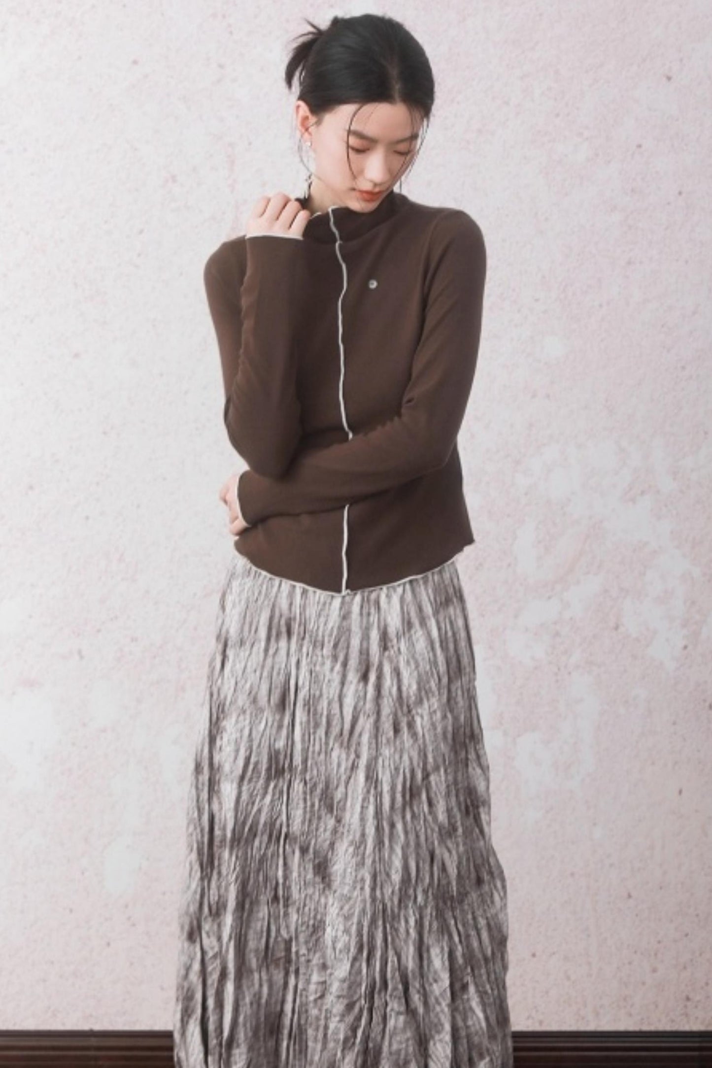 Cocoa Brown Half-Turtleneck Top