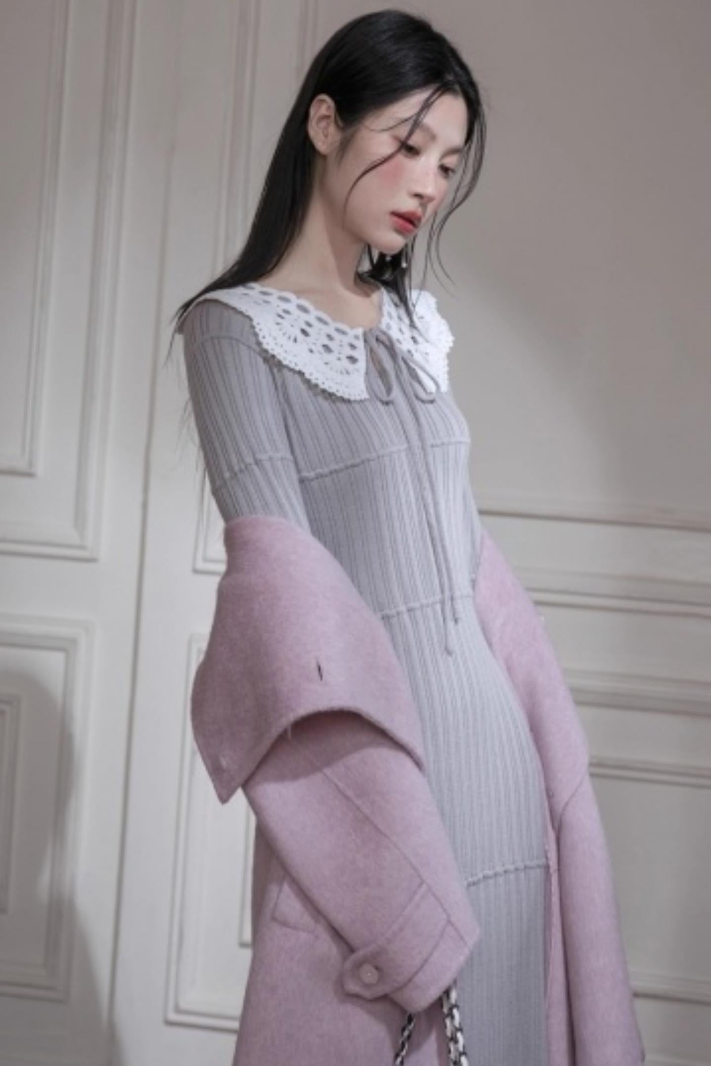 Mist Gray Lace Wool Dress