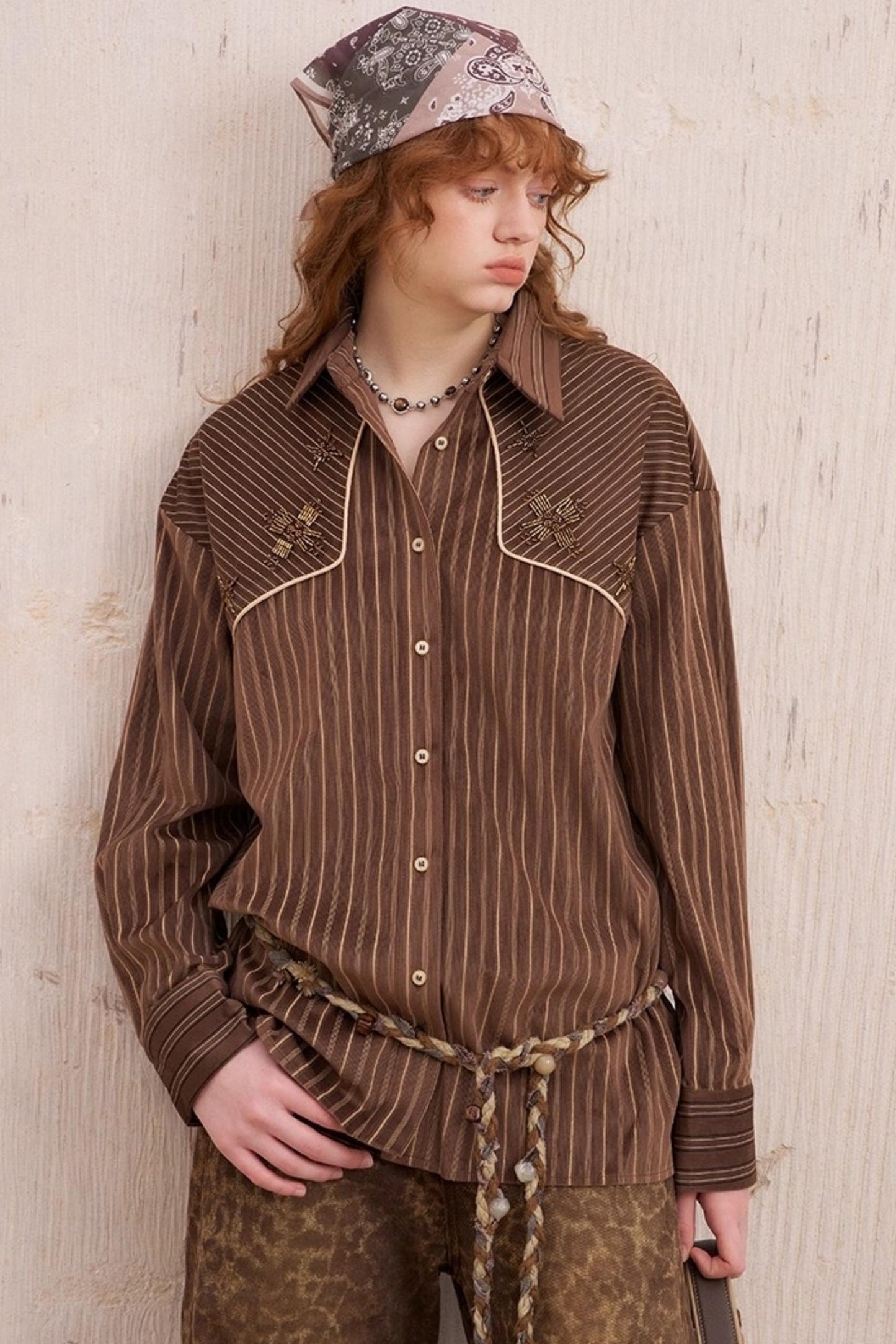 Suede Beaded Embroidered Shirt