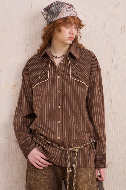 Suede Beaded Embroidered Shirt