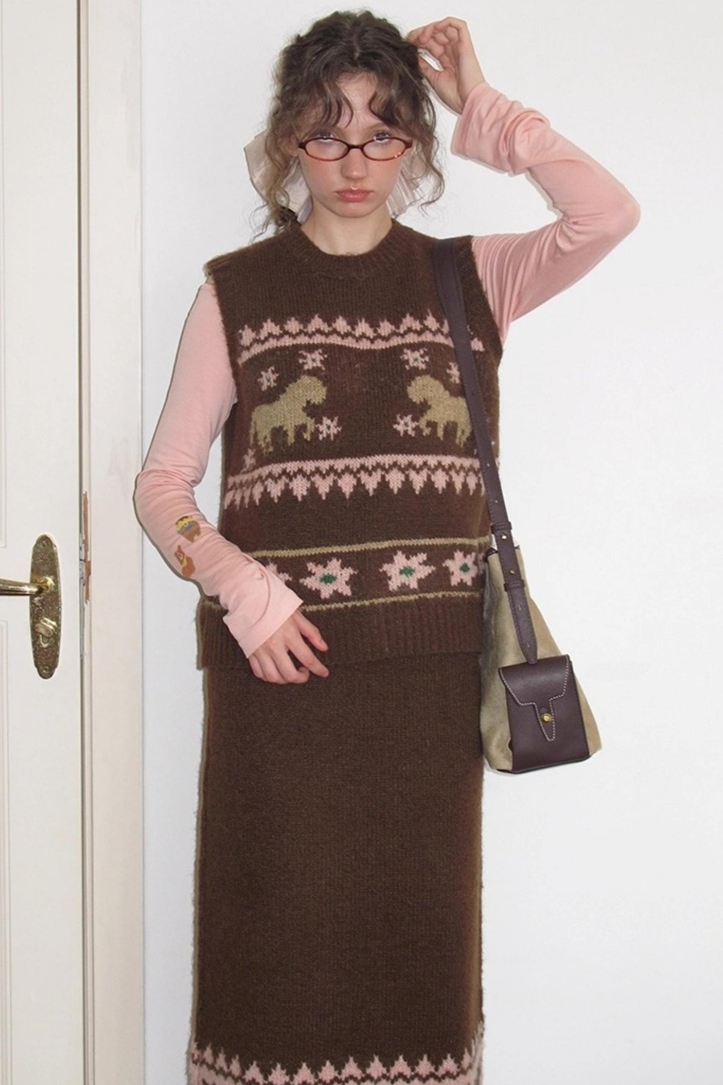 Alpaca Blend Vest Skirt Set