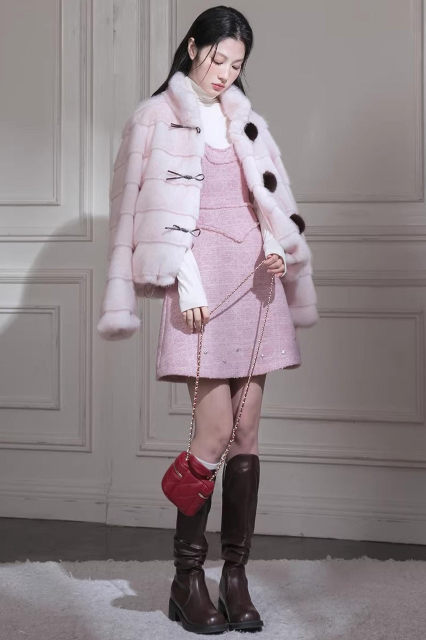 Peach Mousse Fox Fur Jacket