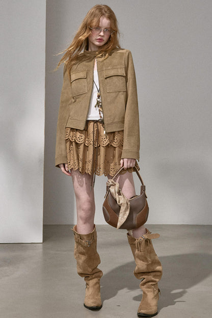 Suede Tailored Short Jacket