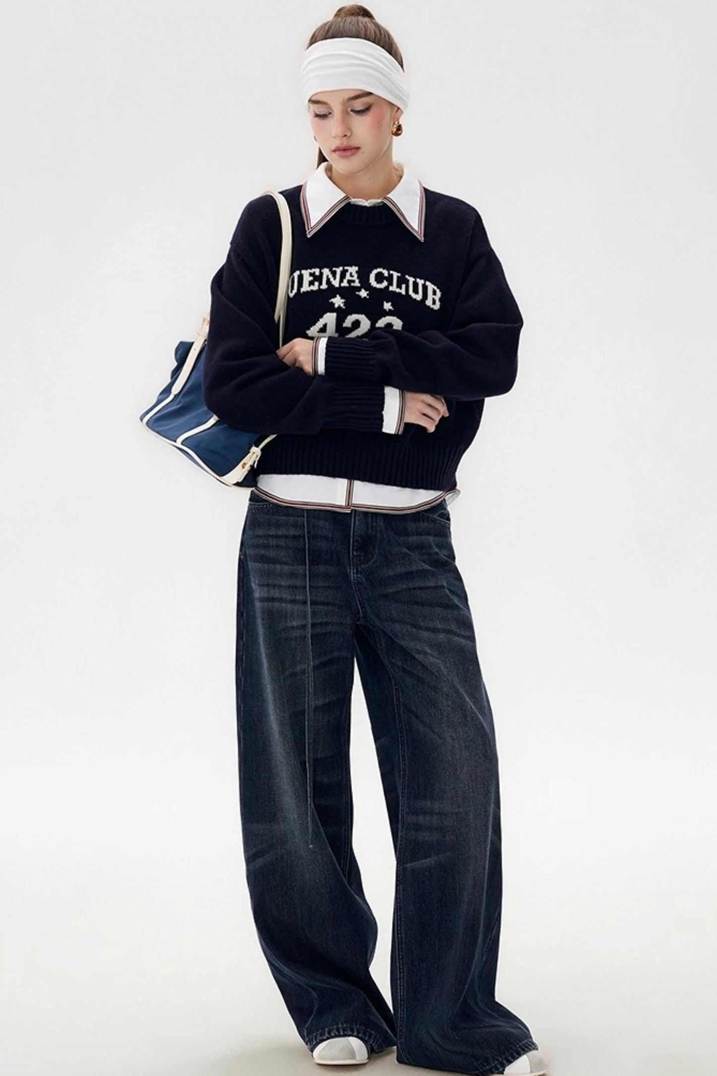 Navy Blue Wool Knit Sweater