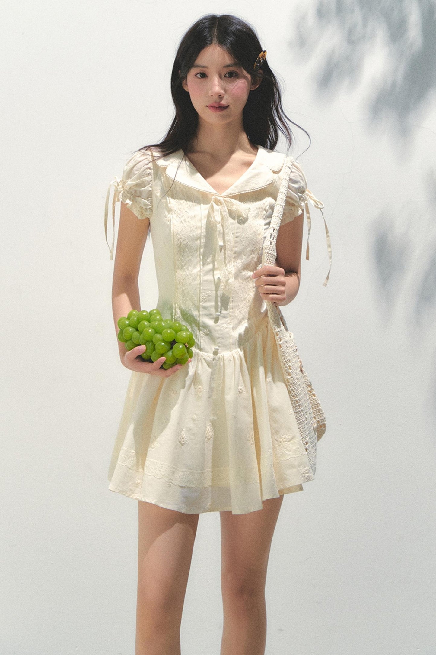 Holiday Embroidered Bubble Sleeve Dress