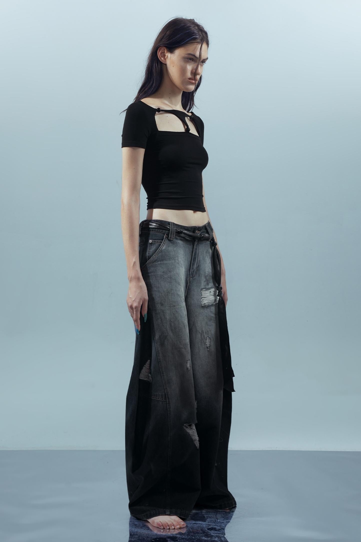 Beaded Mesh Crew Neck Tee