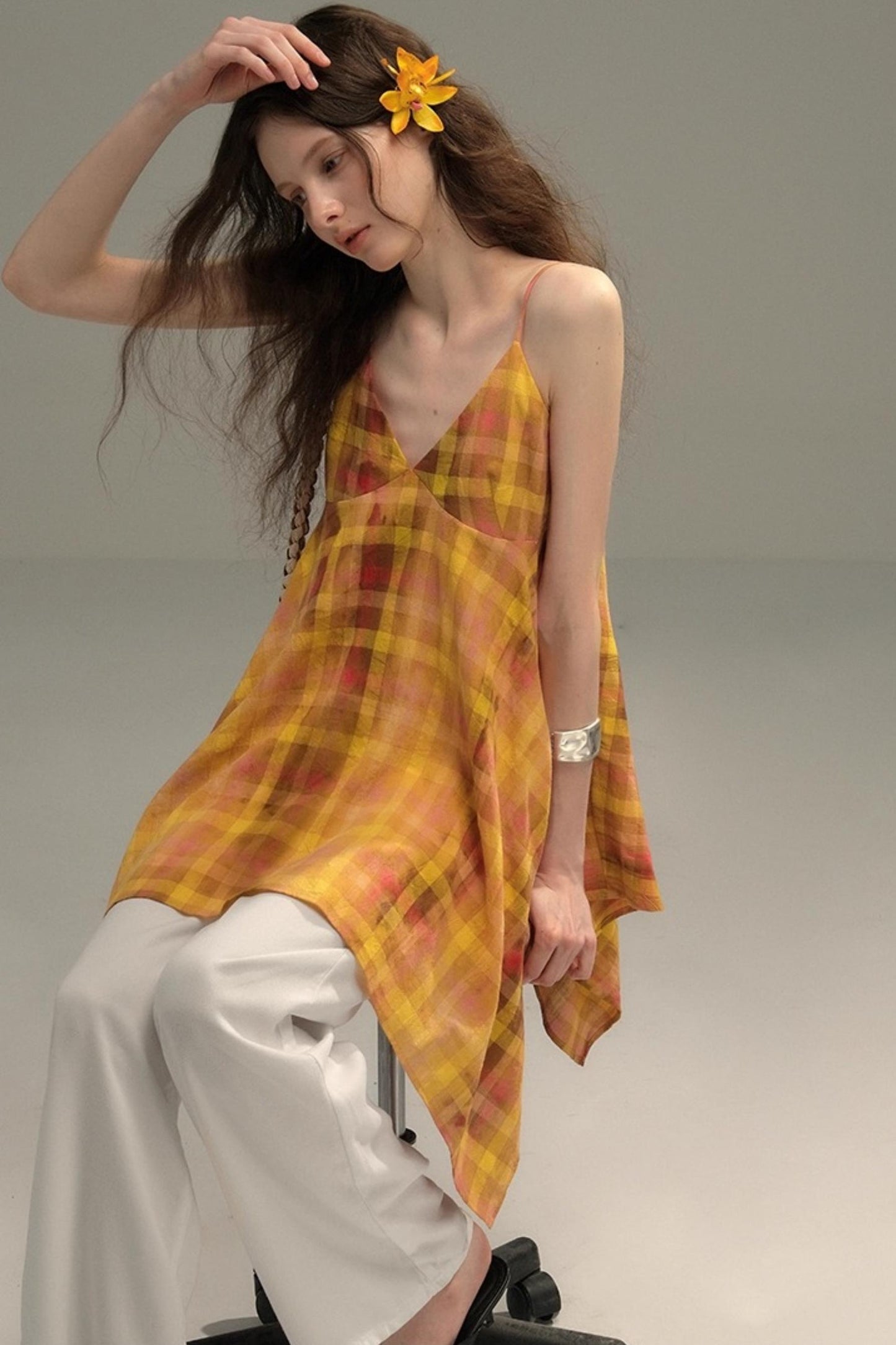 Tie-Dye Check Camisole Top