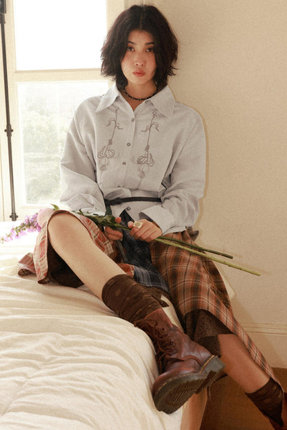 Suede Embroidered Lantern Shirt