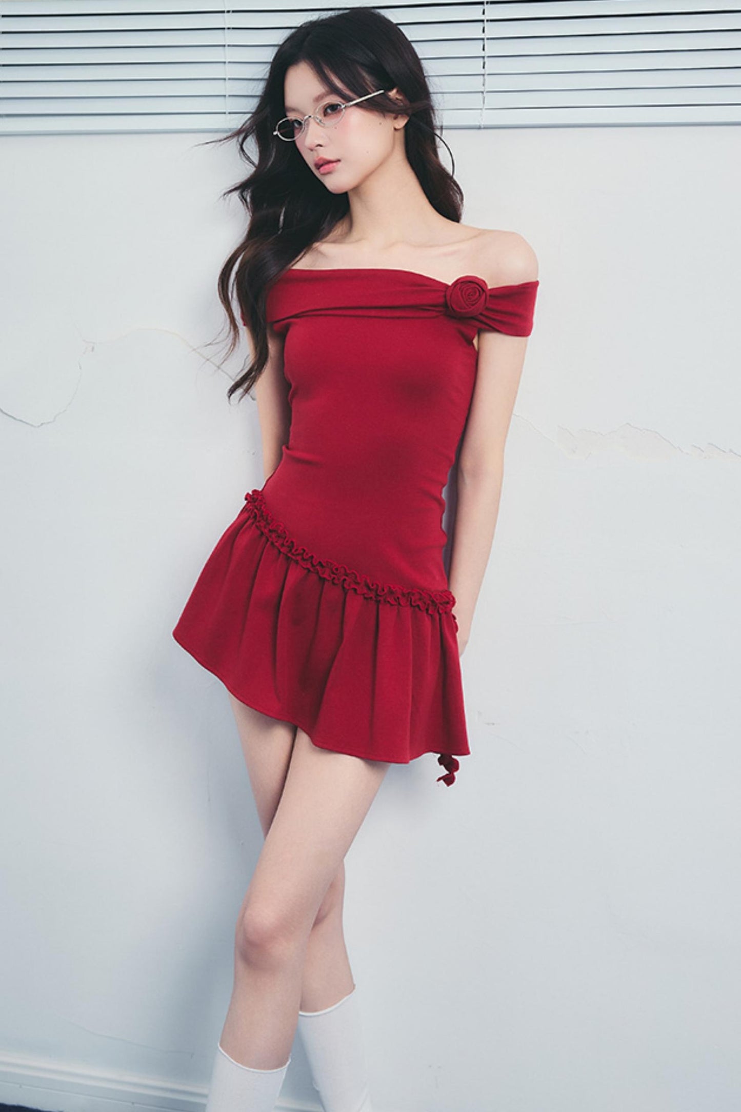 Pink One-Shoulder Drawstring Dress