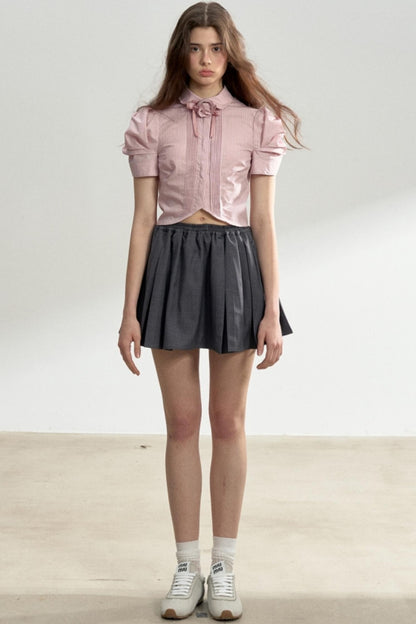 Vertical Stripe Bubble Sleeve Shirt