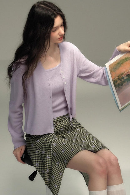 Retro Green Check Lace-Up Skirt