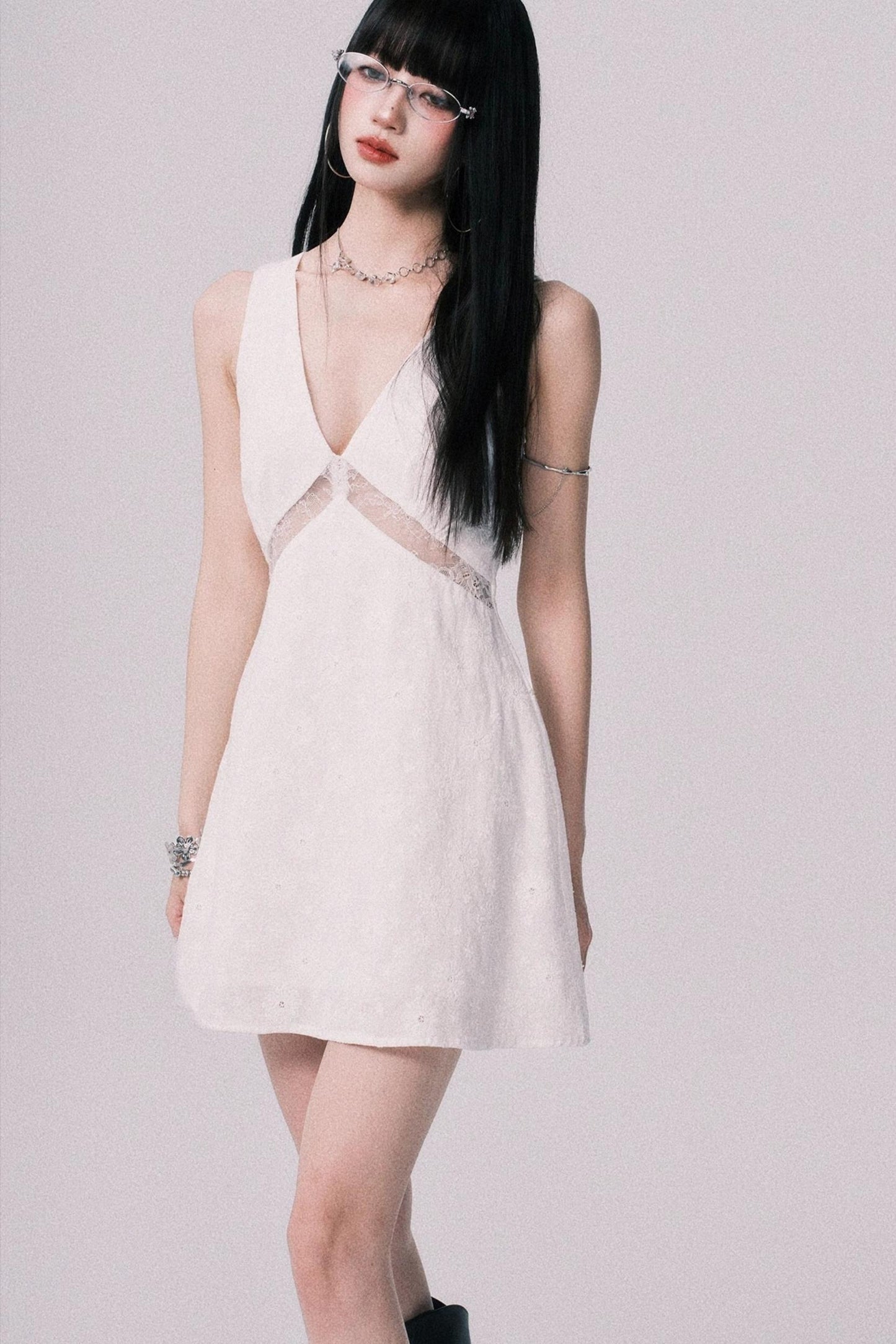 Summer Lace V-Neck Vest Dress