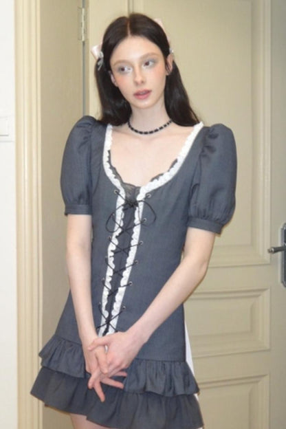 Lace Bubble Sleeve Dress