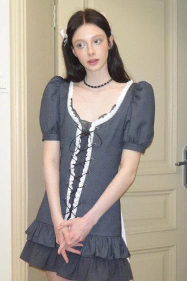 Lace Bubble Sleeve Dress