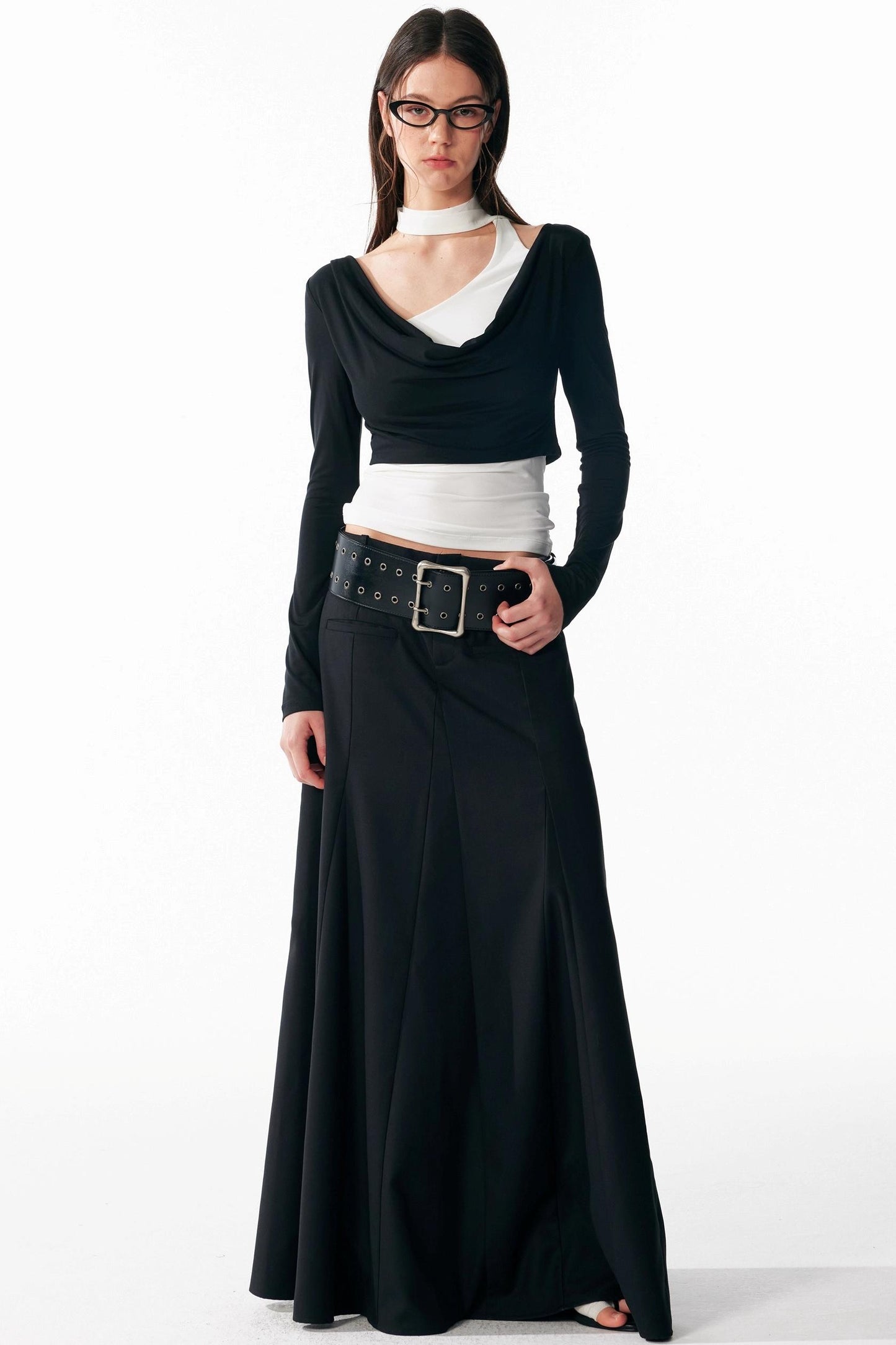 Vintage Black Low Waist A-Line Skirt