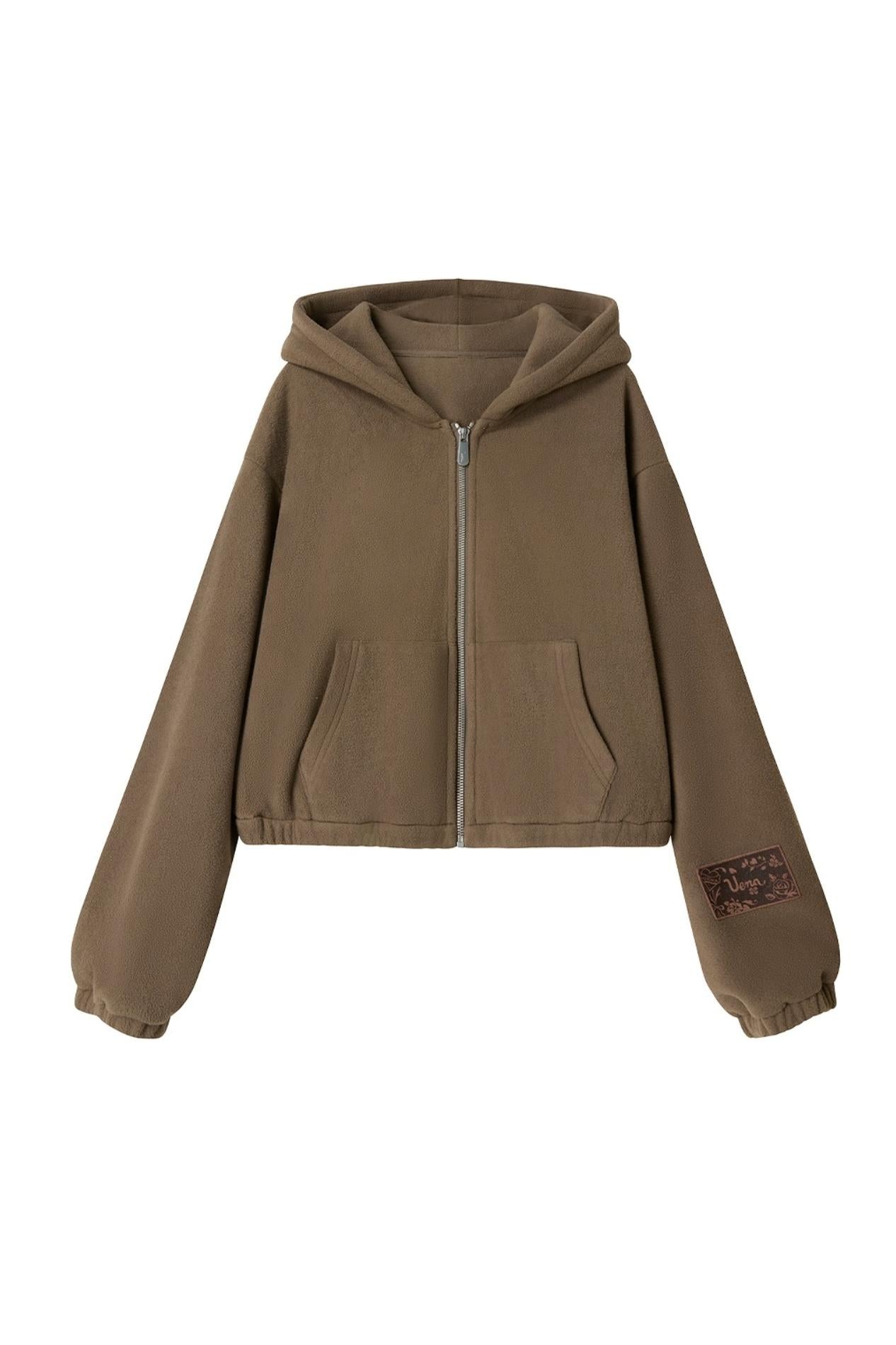 Khaki Fleece Bunny Ear Cardigan Set-Up