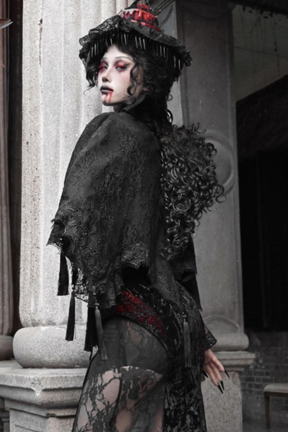 Crimson Blood Gothic Lace Cape Set-Up