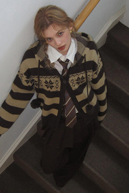 American Retro Fair Isle Wool Cardigan