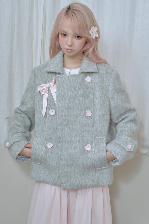 Light Grey Water Ripple Woolen Coat