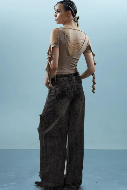 Ruffled Backless Strapless Tee