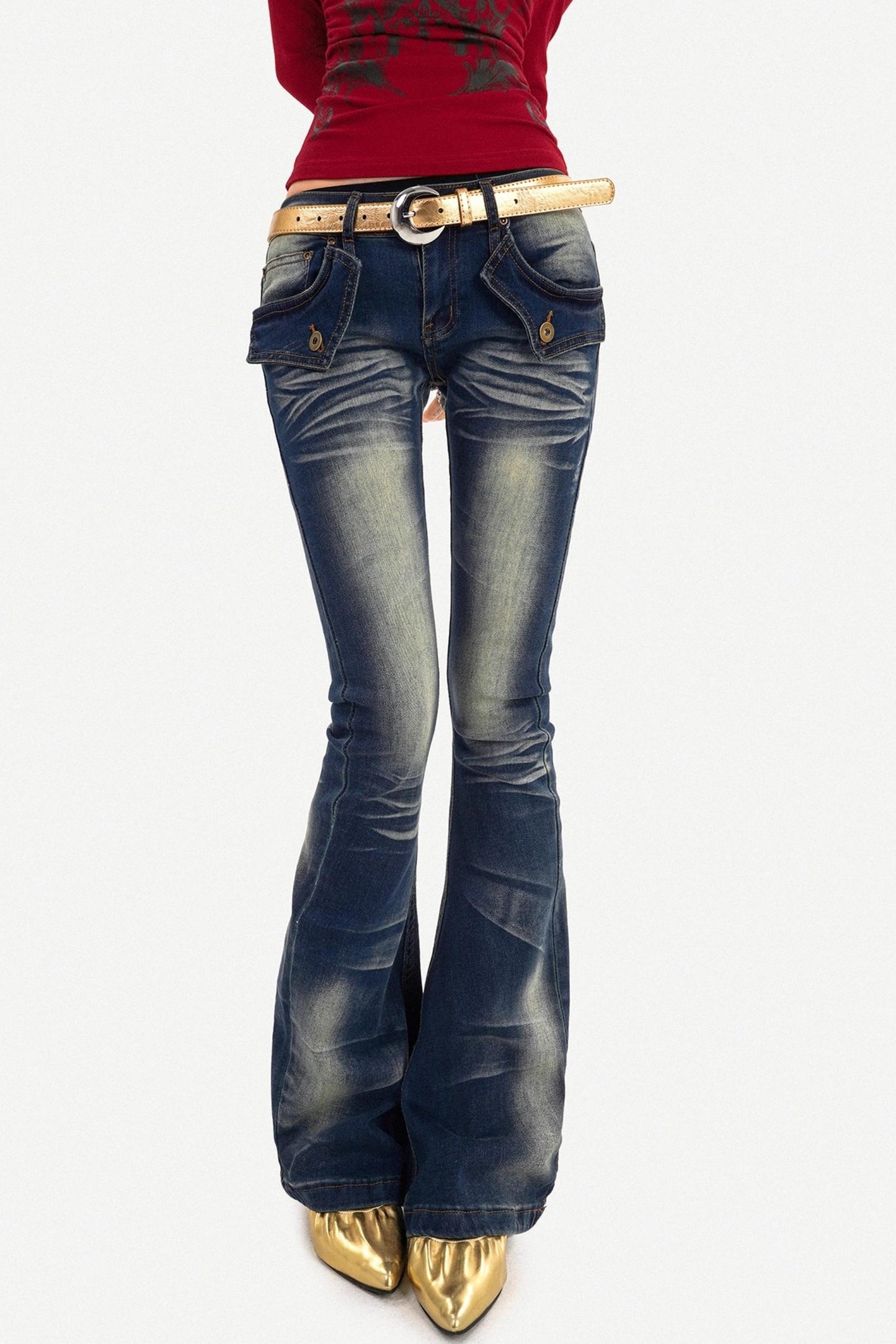 Retro Blue Flared Denim Pants