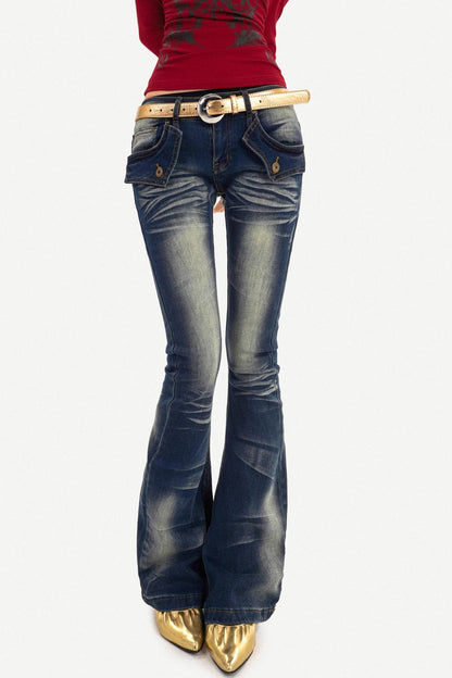Retro Blue Flared Denim Pants