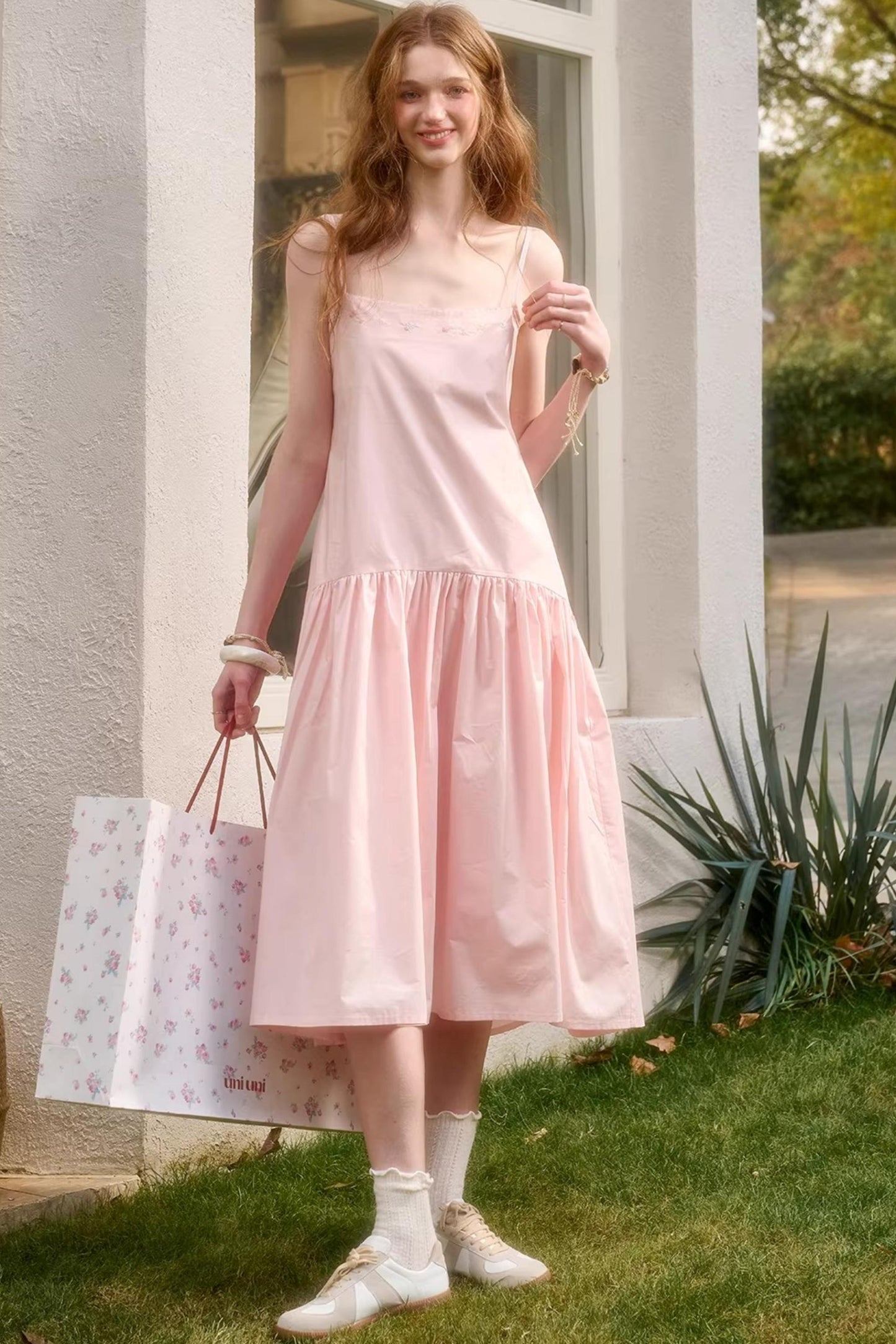 Baby Pink Cotton Dress Set-Up