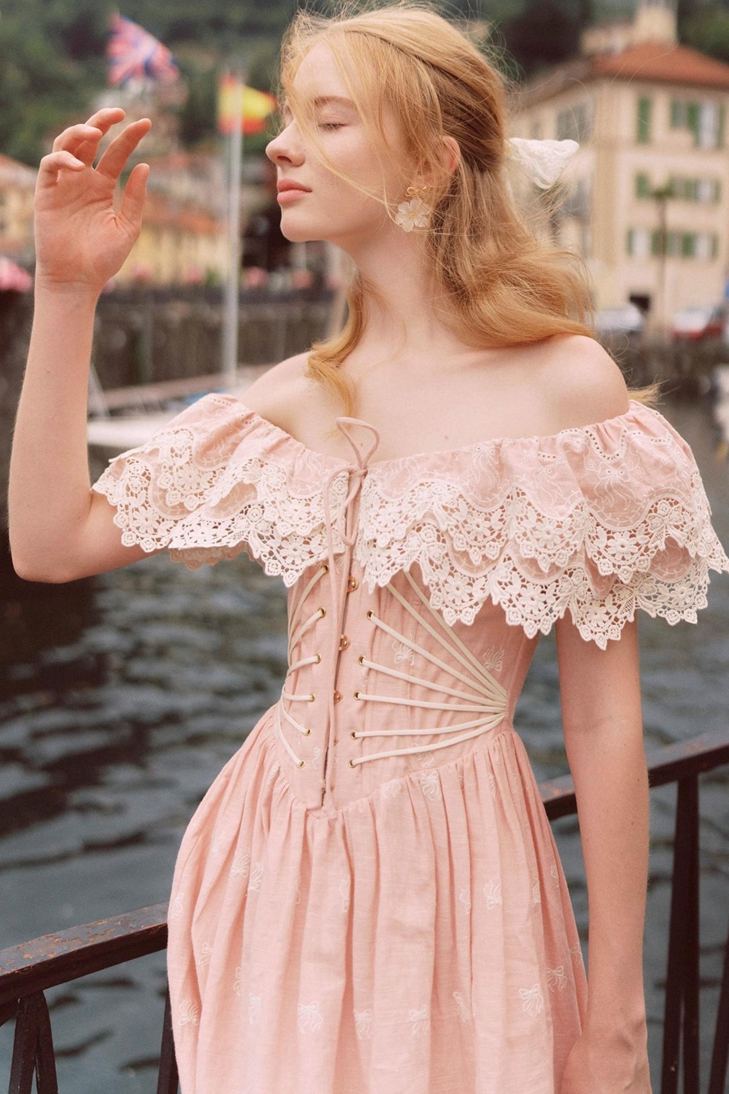 French Herringbone One-Shoulder Dress