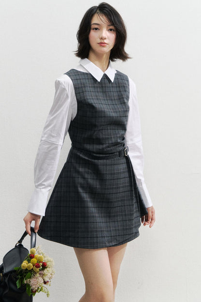 SunsetPark Plaid Leather Buckle Dress