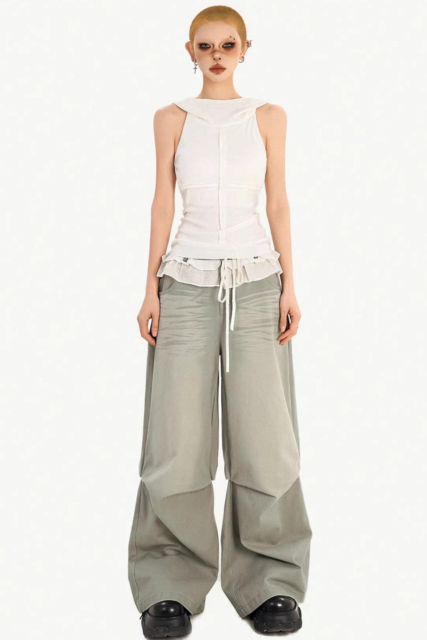 Lace Drawstring Wide-Leg Pants