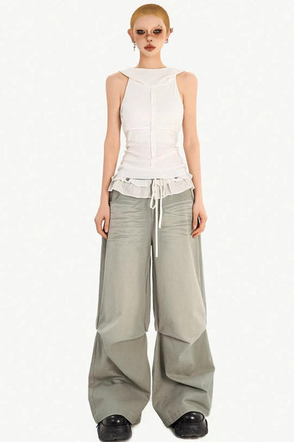 Lace Drawstring Wide-Leg Pants