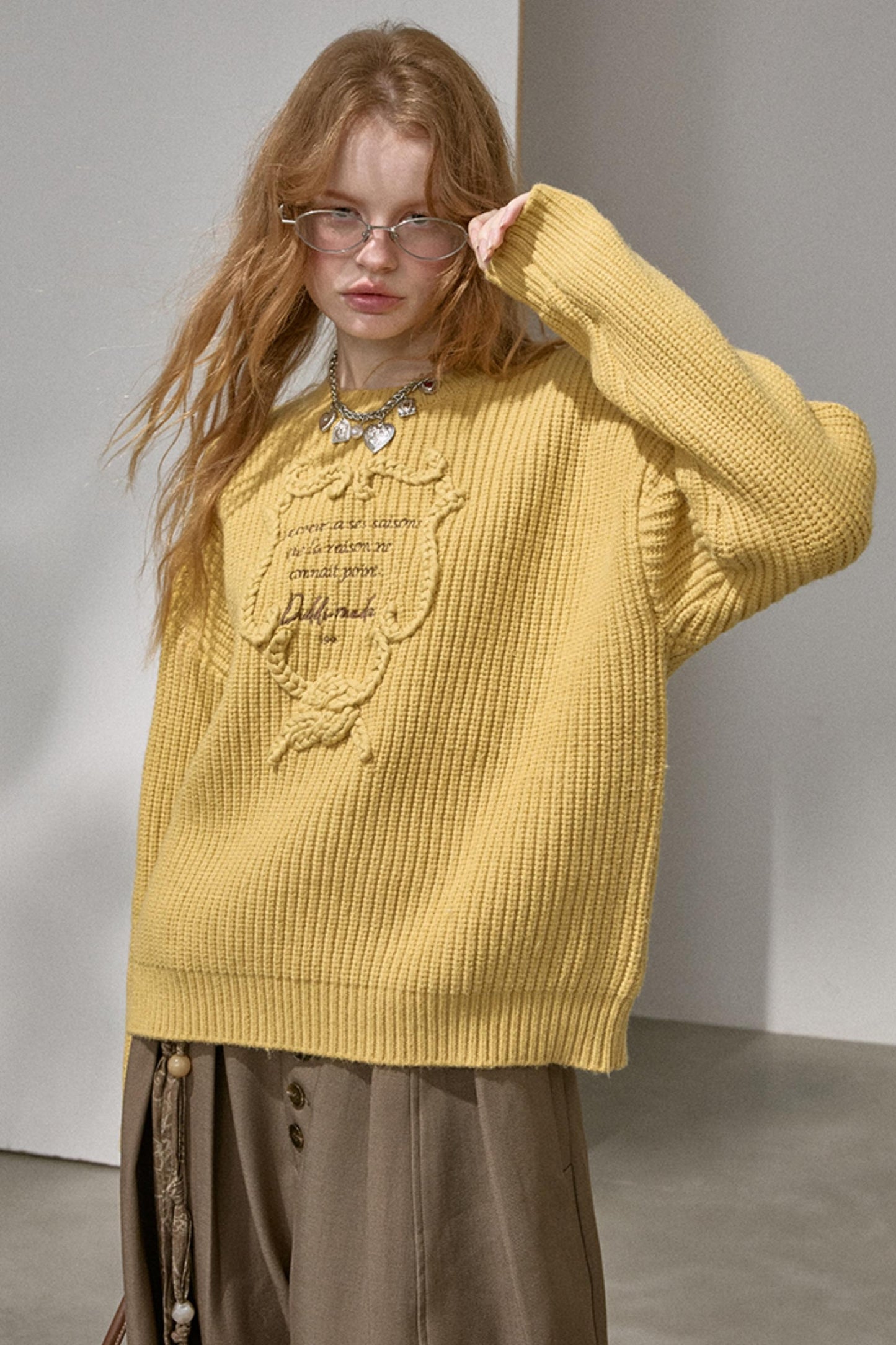 Ribbon Embroidery Crew Neck Top