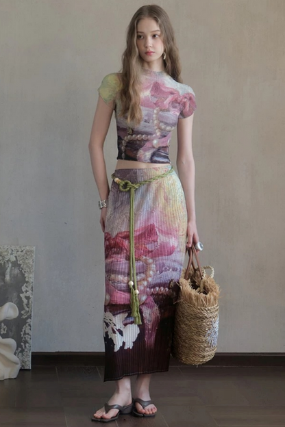 Pearls Scattered Pleated Skirt Set