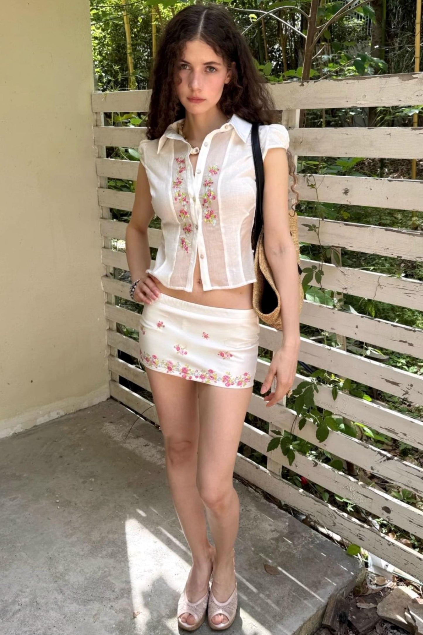 Elegant Floral Shirt And Skirt Set-Up