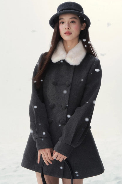 Double-Breasted Fur Collar Coat Set-Up