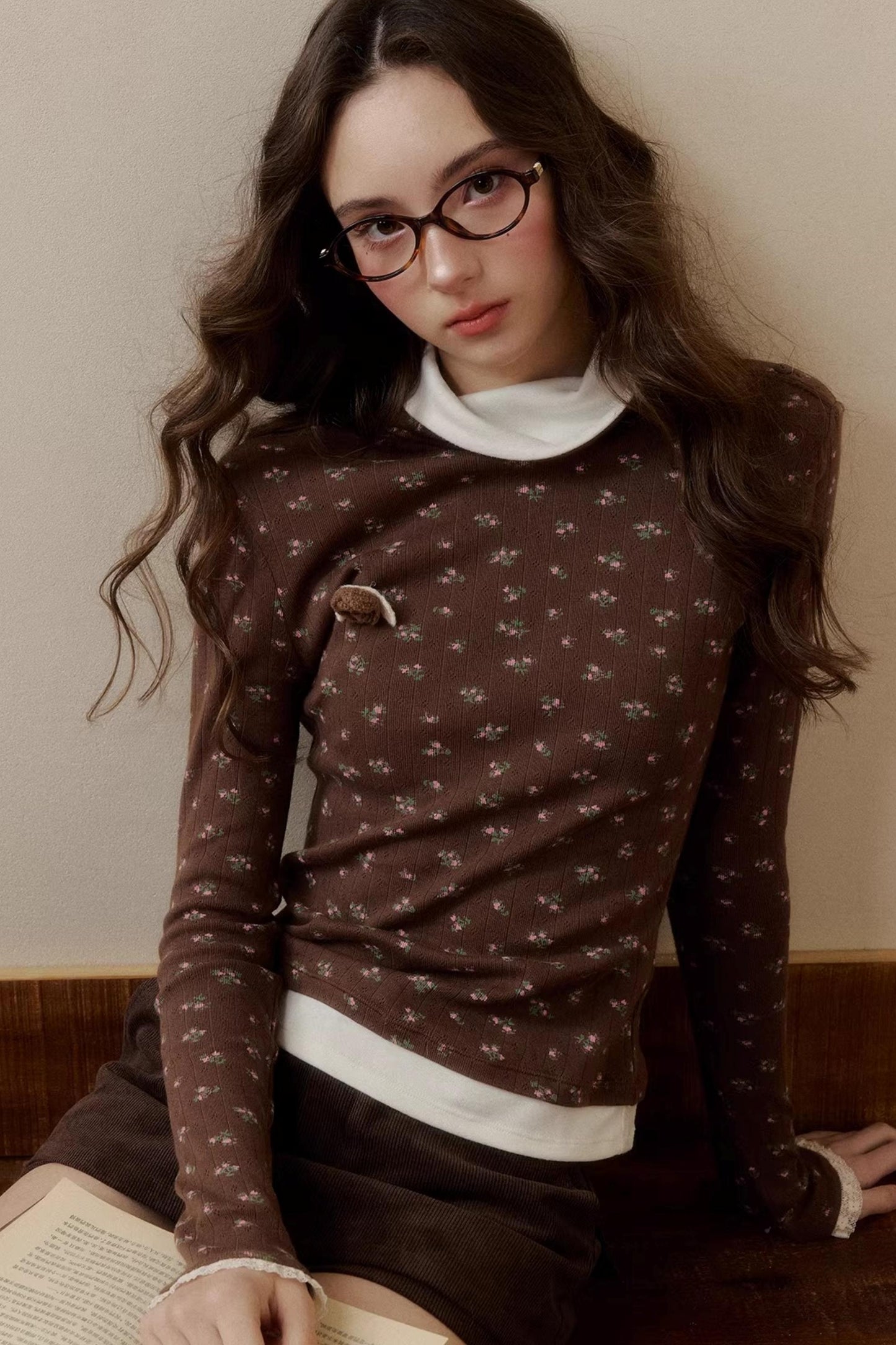 Floral Knit Long-Sleeve Top