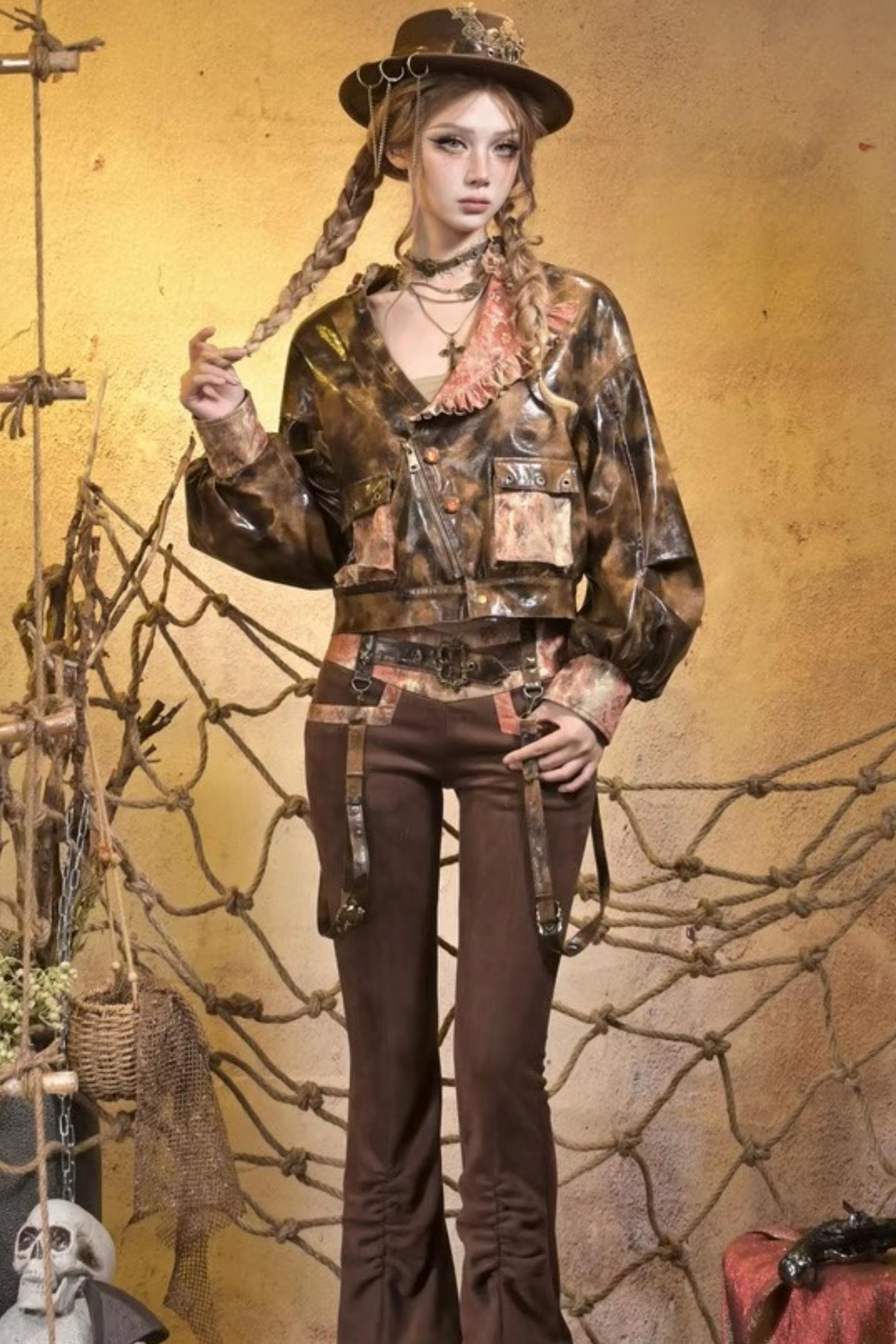 Lace Vintage Distressed Overalls Bib Pants