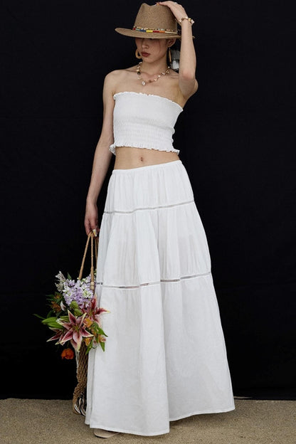 Elasticated White Long Skirt