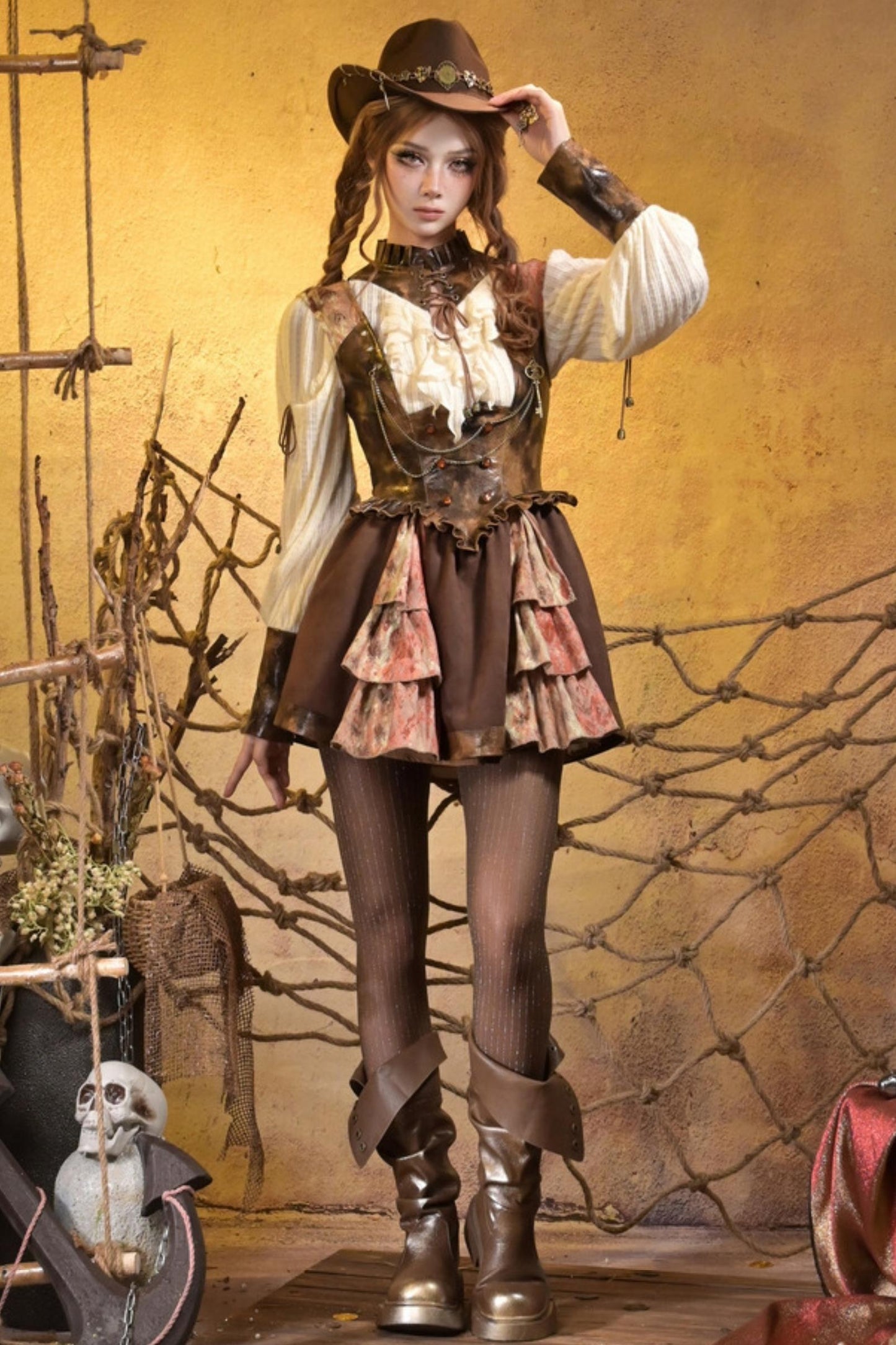 Steampunk Lace Patchwork Dress Set-Up