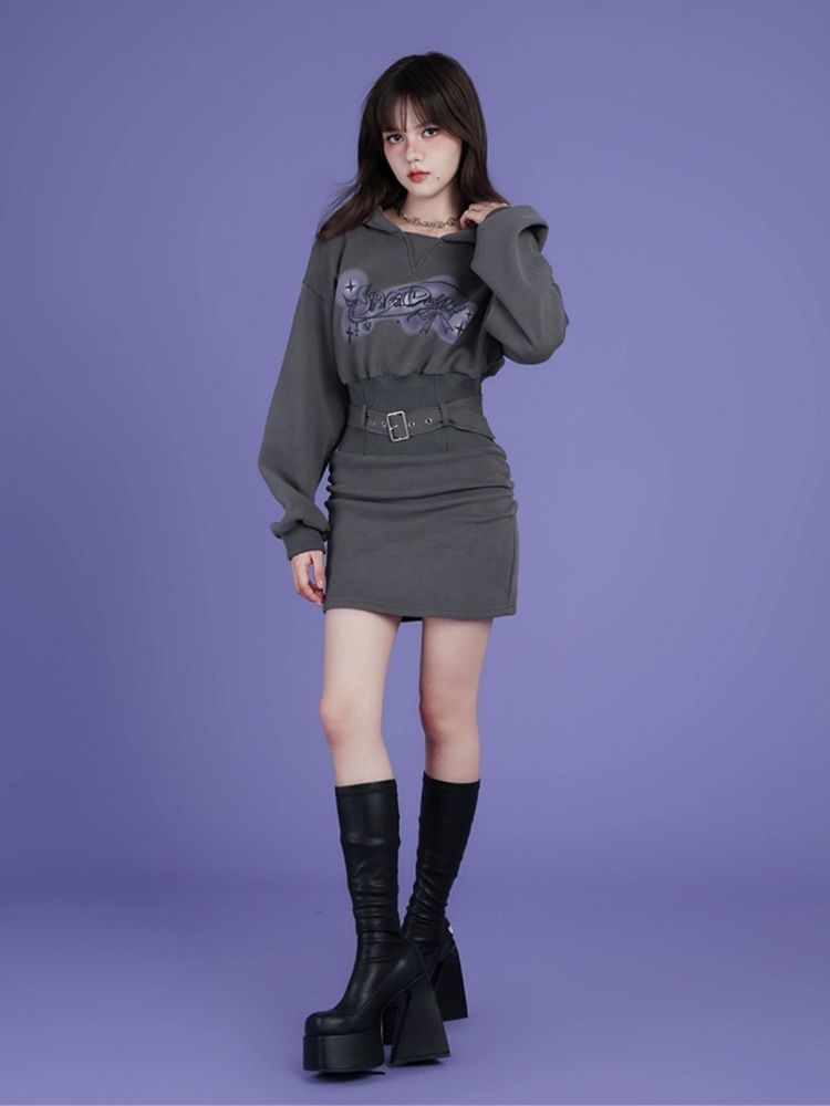 Fleece Waisted Thickened Sweatshirt Dress