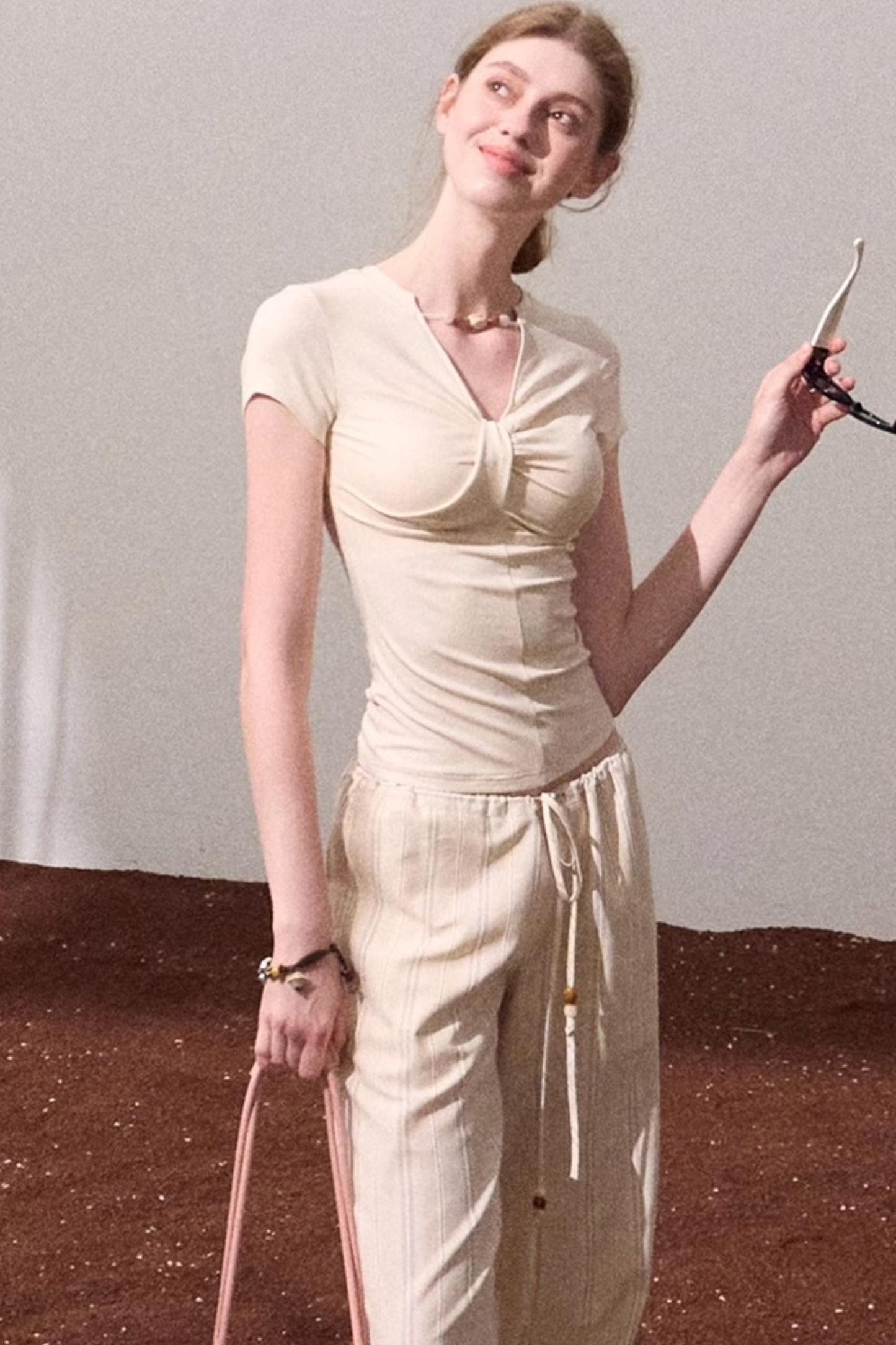 V-Neck Beaded T-Shirt