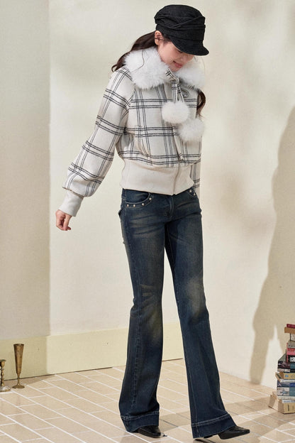 Original White Check Wool Short Coat