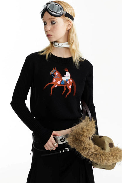 Equestrian Race Pattern Knitted Sweater